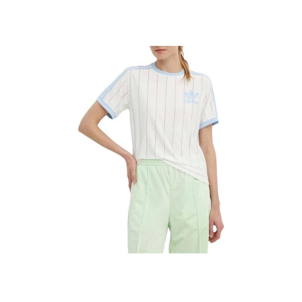 Adidas Originals Stripes Letter Print Sports Crew Neck Short Sleeve T-Shirt Women Tops Han-Jade-White IR7469