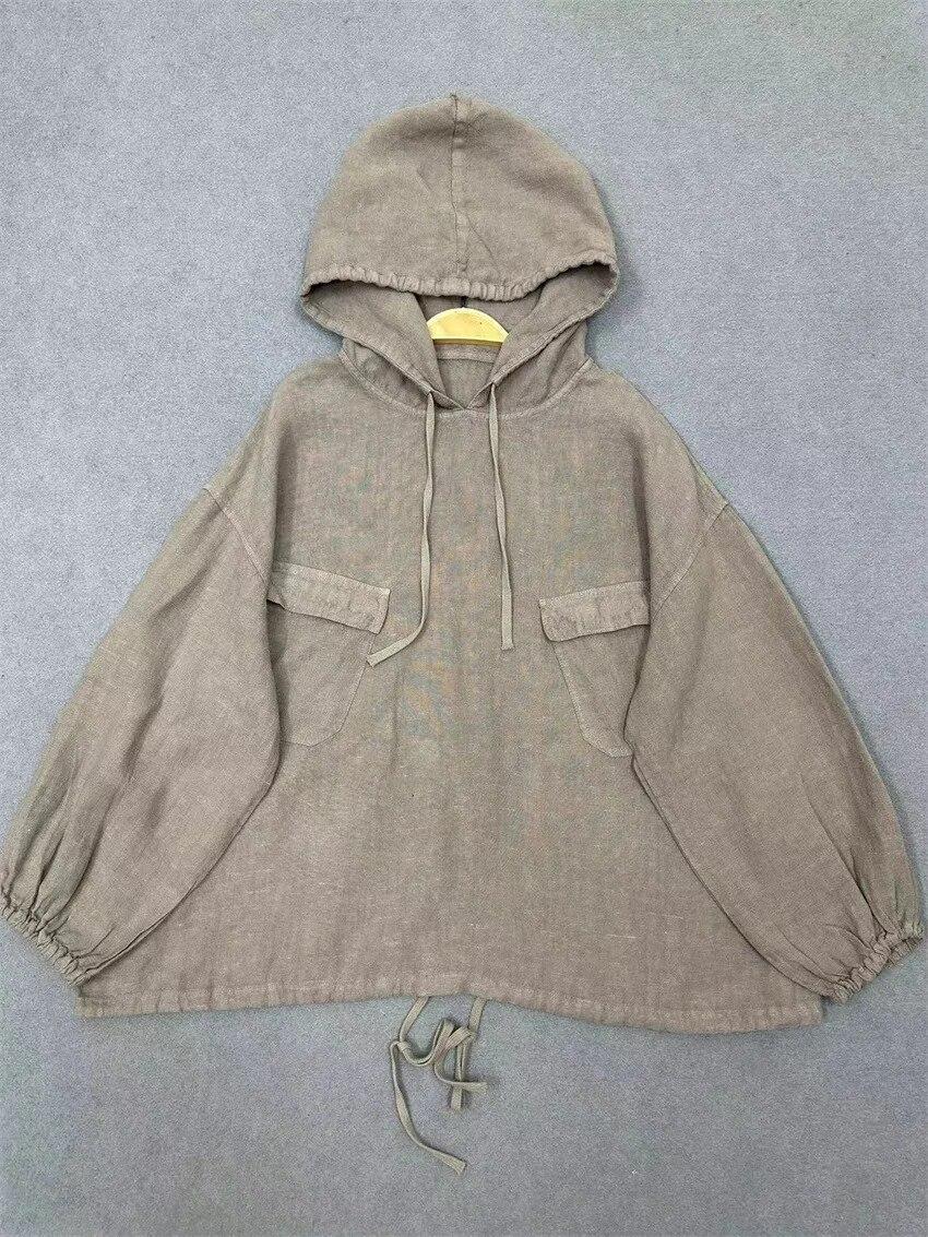 

Johnature японский Разное Ленивый Ретро Толстовка с Капюшоном Женский Весенний Толстый Льняной Свободный Повседневный Пуловер Толстовка One Size чёрный