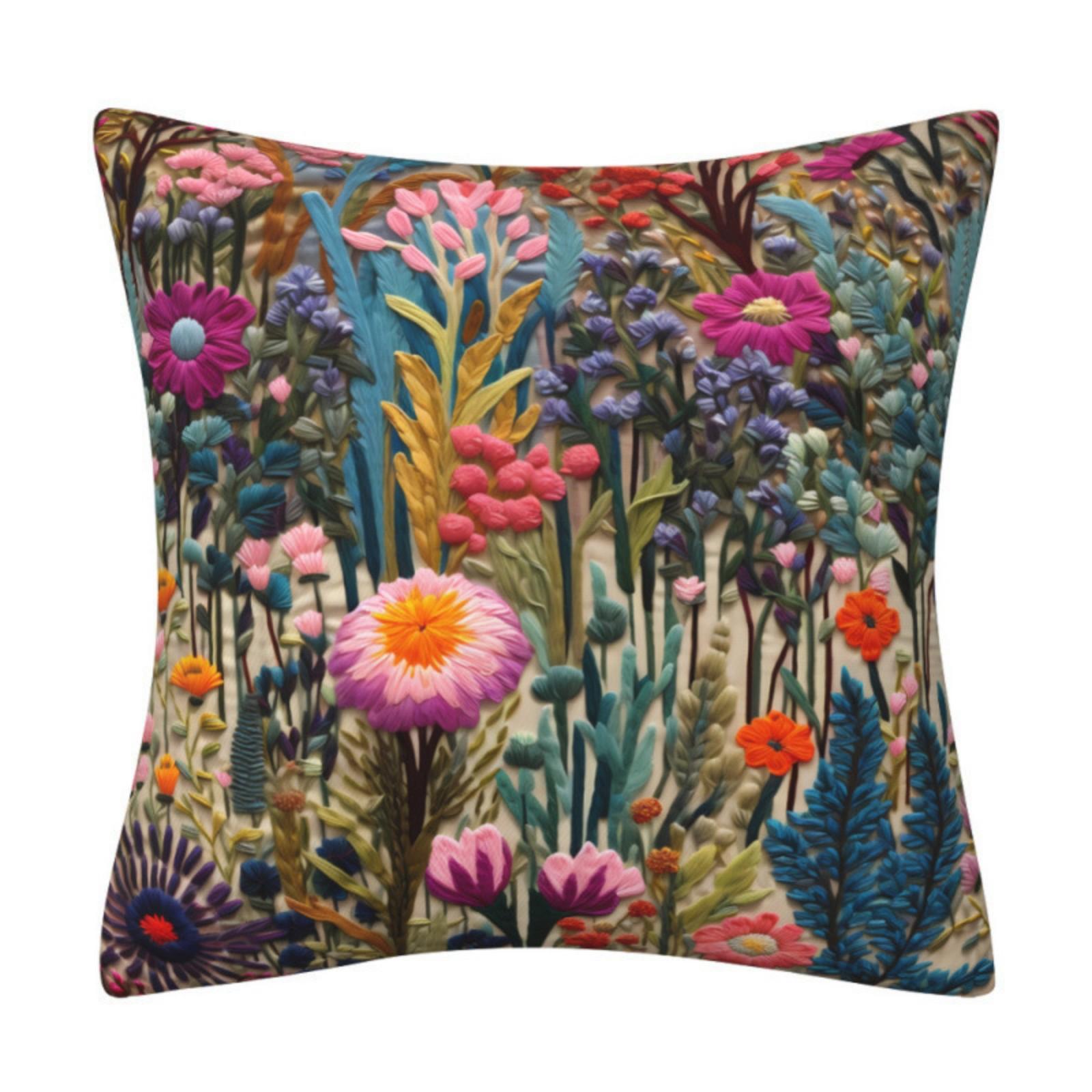 

Breathable Linen 3D Embroidered Floral Throw Pillow Cover Sofa Cushion Case Digital Printing 45x45cm Durable Decorative Home Accessory One Size