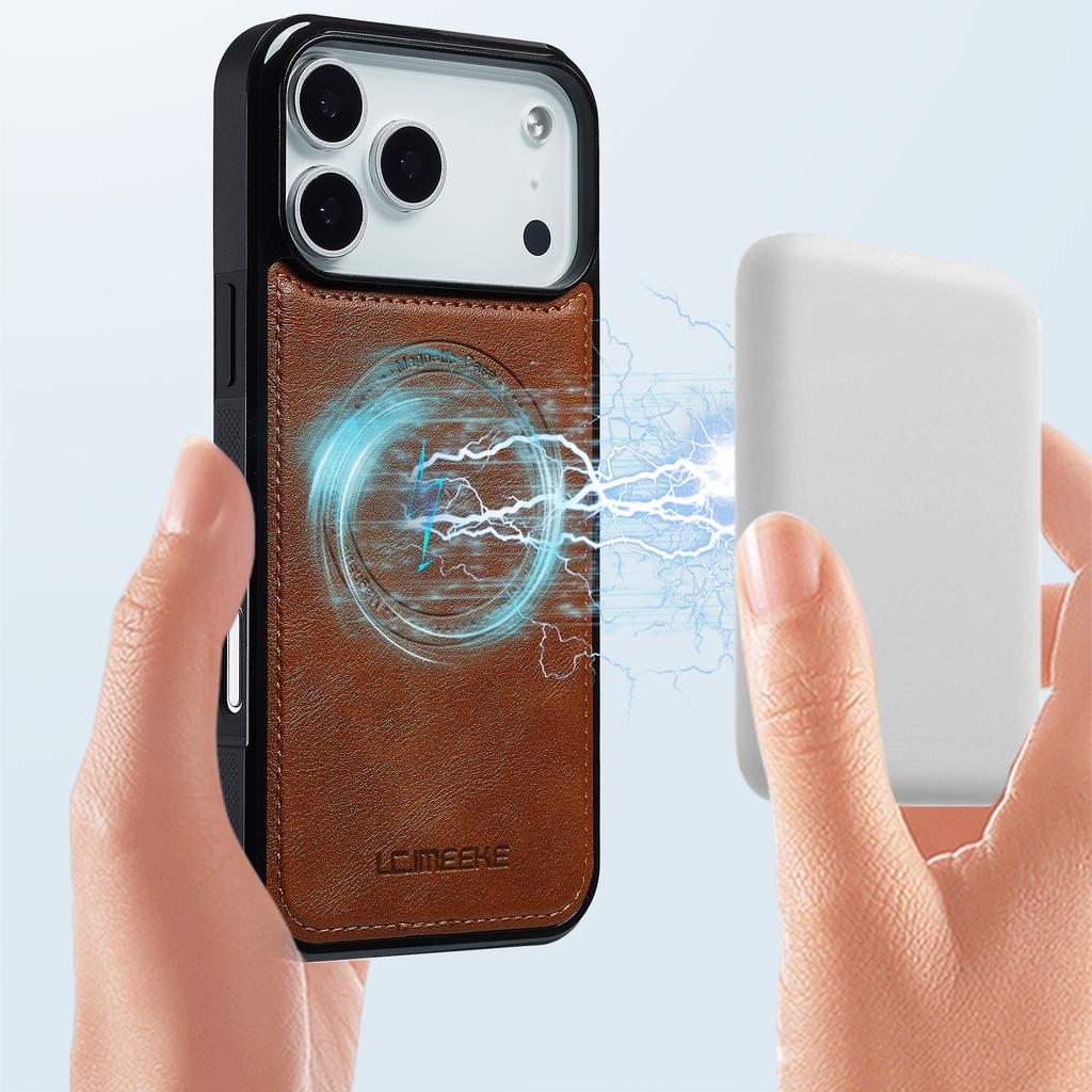 LC.IMEEKE For iPhone 17 Pro Magnetic Case Compatible with MagSafe Leather+TPU Back Cover