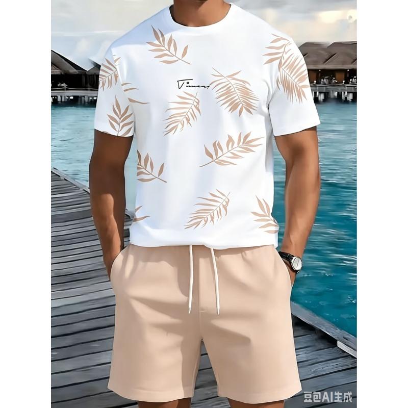 2026 Summer Men's Short-Sleeved Shorts Set with Pattern Printing Street Casual Fashion Comfortable and Soft