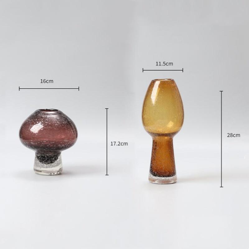 Stained Glass Vase Sparkling Glass Bottle Geometric Mushroom Shape Flower Vase Terrarium Home Decoration Accessories