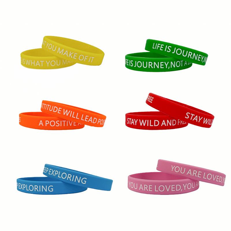 Colorful Inspirational Silicone Wristband for Men and Women - Motivational European and American Design Pack of 6