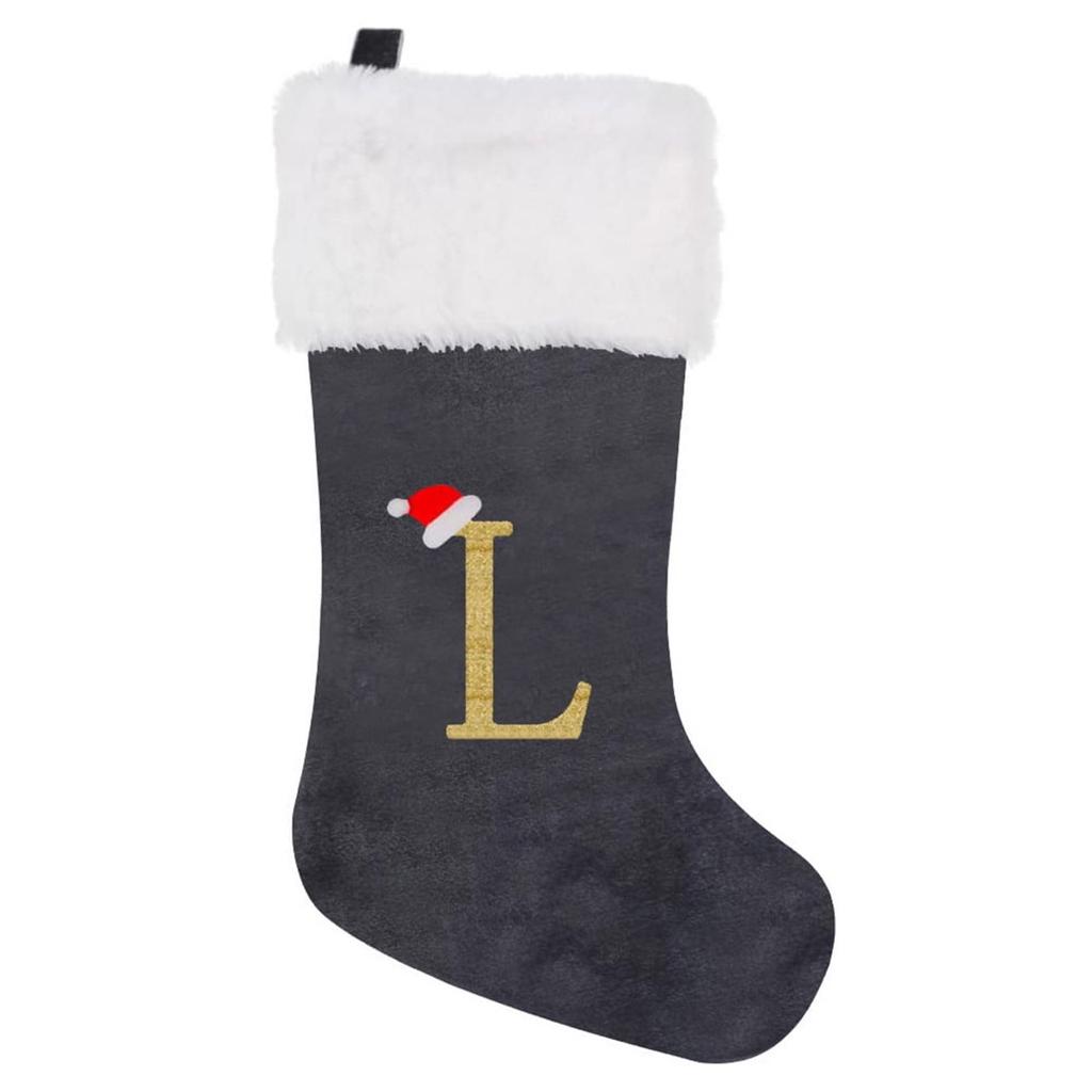 Holiday Christmas Stocking with Faux Fur Cuff Embroidered Letter A Design Classic Hanging Decoration for Fireplace Mantel or Wall Display