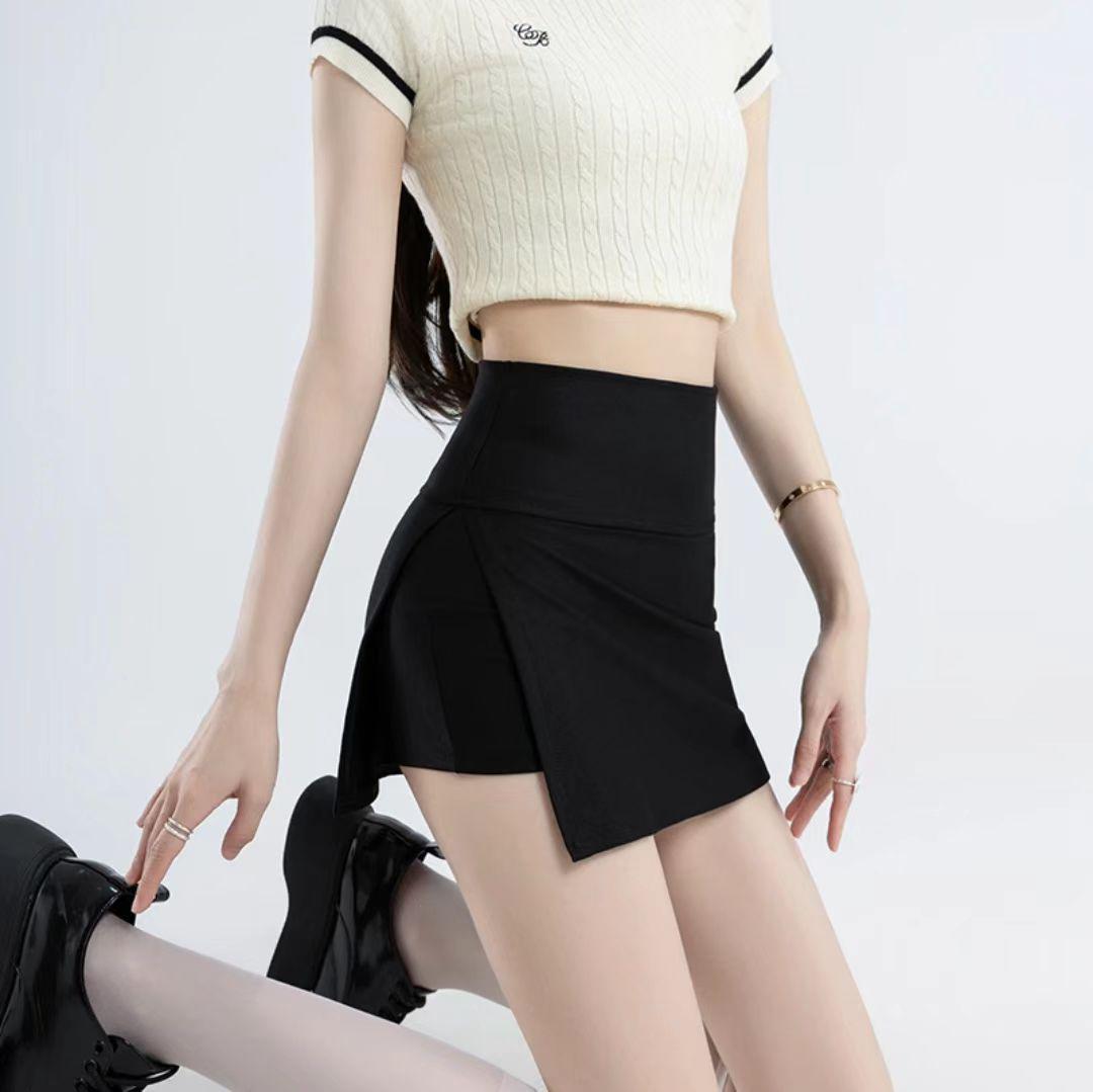 

Women s High-Waist Side Slit Skort - Summer Bodycon Anti-Exposure Midi Skirt Extra Large (120-130 jin)