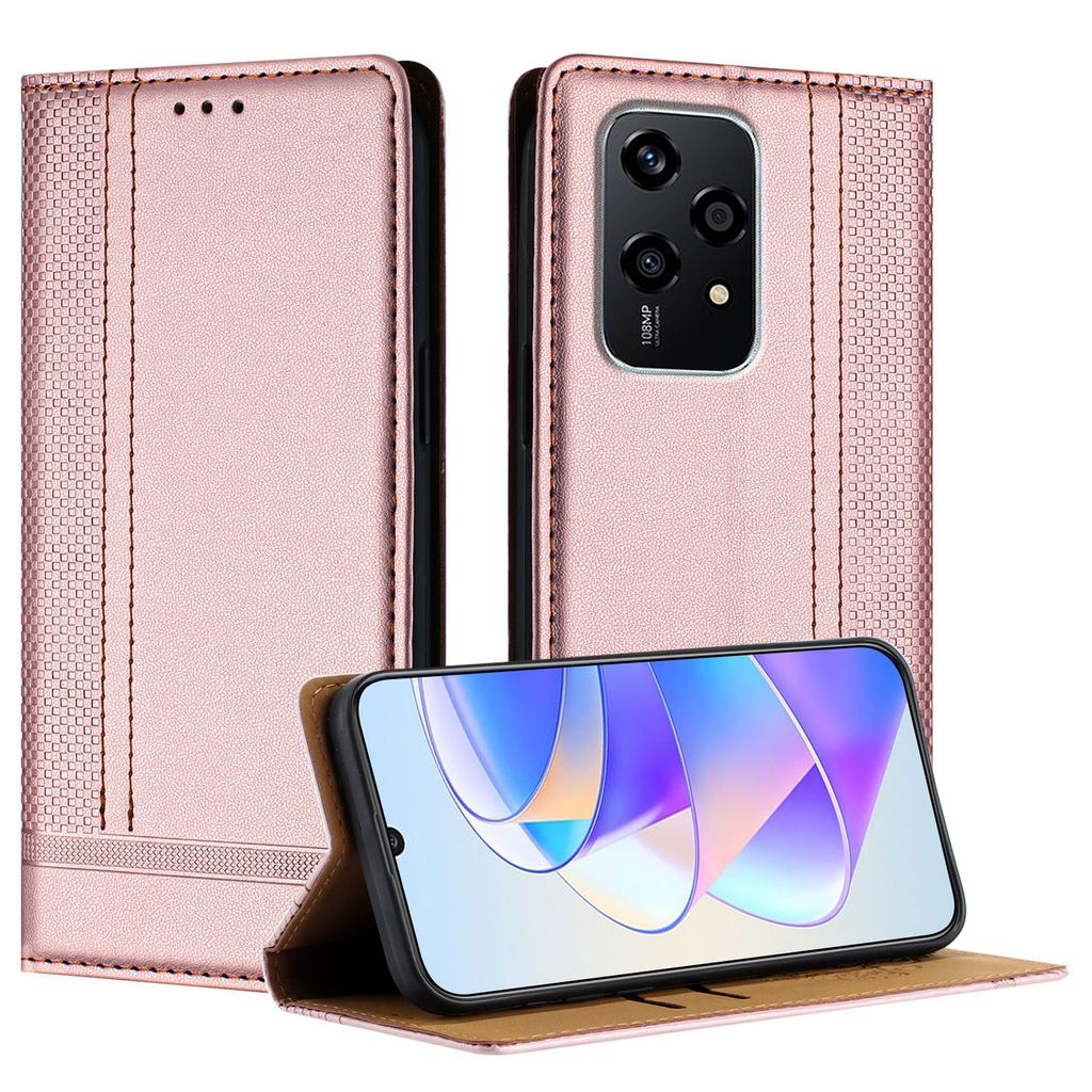 For Honor 200 Lite Case L-Shaped Grid Pattern Leather Stand Phone Cover with Card Slots