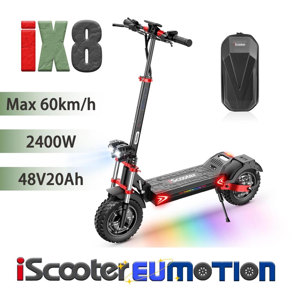 iScooter IX8 Terénní e-koloběžka 2400W & 60km/h E-horská koloběžka, Plné odpružení & 12" Terénní e-koloběžka, 48V20Ah E-koloběžka s dlouhým dojezdem