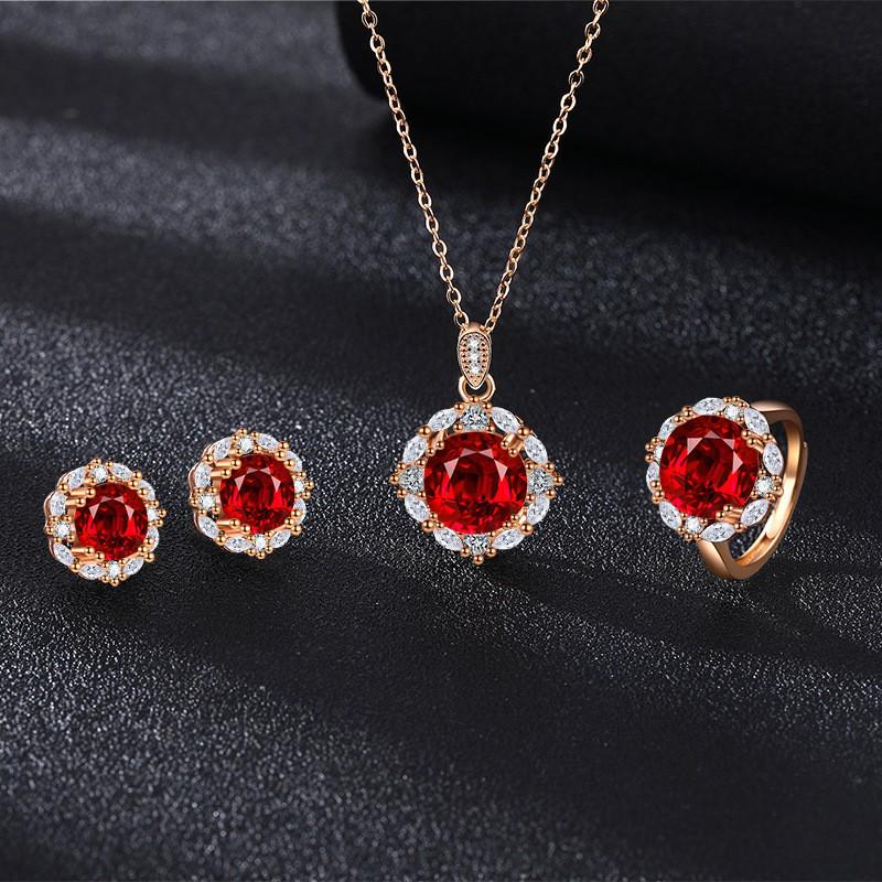 Multicolor Gemstone Queen Crown Necklace, Ring, Earrings & Pendant Set for Women
