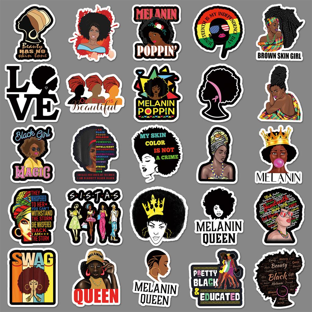 50 Inspirational Black Girl Doodle Creative Suitcase Bicycle Scooter Waterproof Car Decoration Stickers