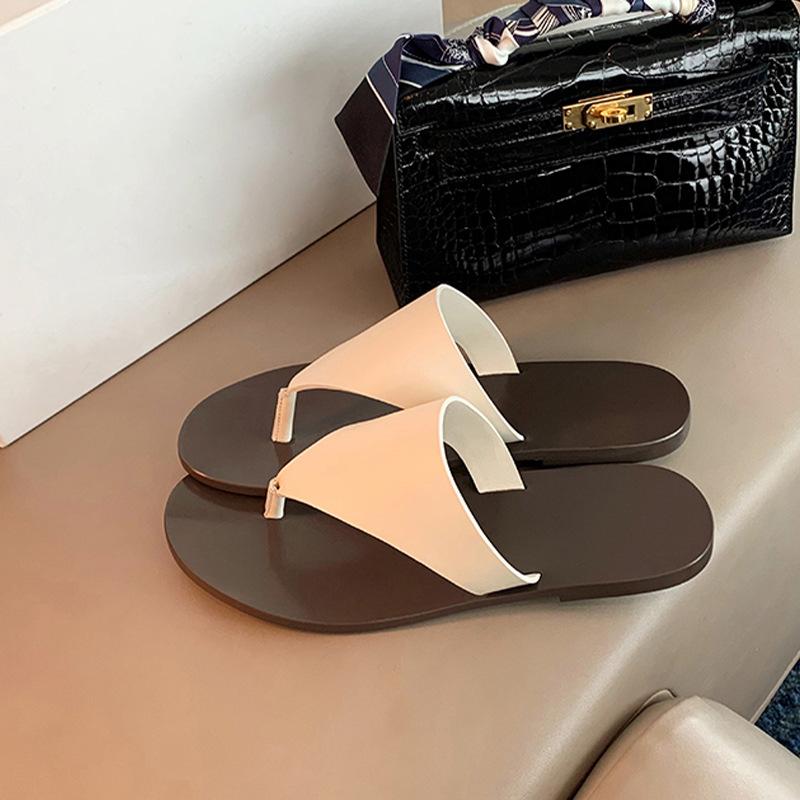 Grape Mother Studiolee New Fashionable Versatile Sexy Soft Leather Simple Triangular Toe Flat Slippers, Women