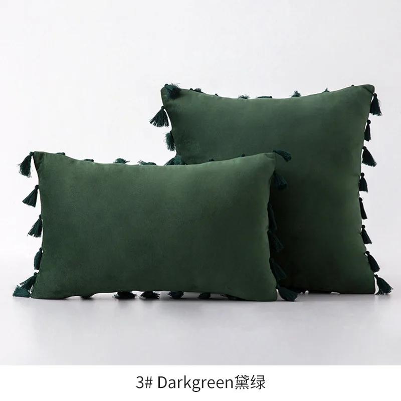 Medicci Home Velvet Soft Solid Decorative Throw Pillow Cover with Tassels Fringe Boho Accent Cushion Case for Couch Sofa Bed
