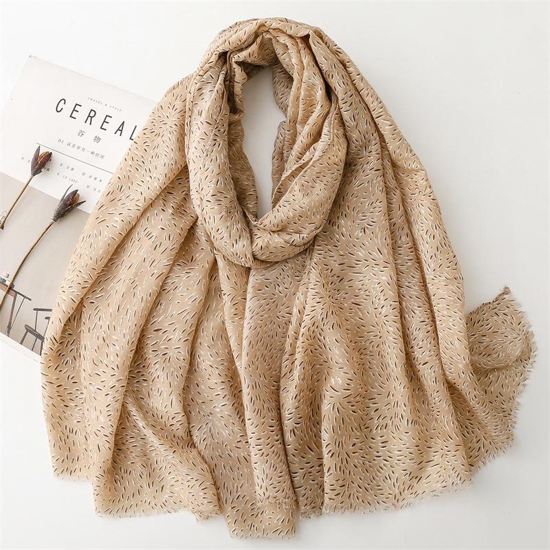 

Autumn Winter Cotton Linen Feel Fringed Scarf with Wheat Ear Design – Warm Silk Shawl for Women 180x88 cm