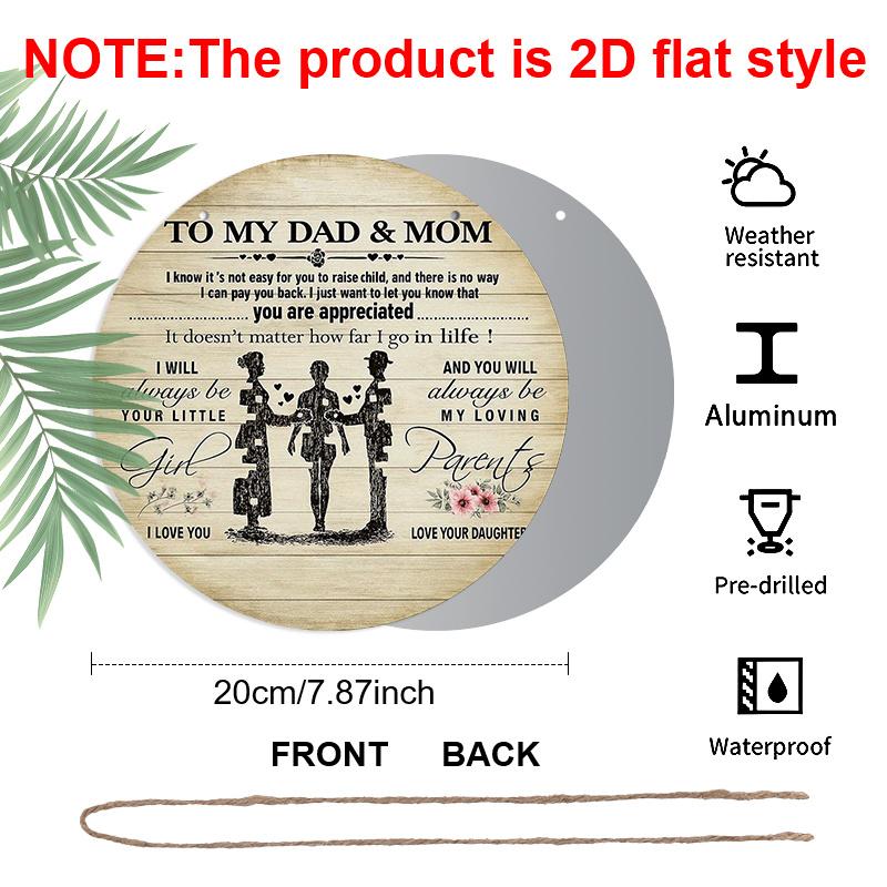 2D Flat, 1pc Round Aluminum Metal Sign, To My Dad & Mom from Daughter, Family Appreciation Quote with Parents & Child Silhouette, Heartwarming
