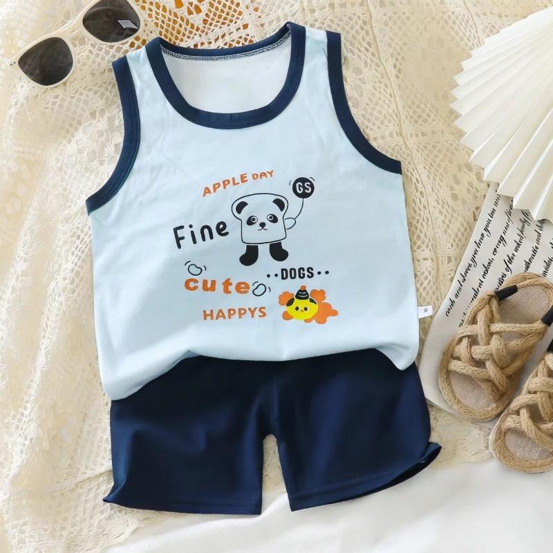 2Pcs/Set Cotton T-shirts Shorts Tank Top Boys Girls Sleeveless Children Sets Kids Clothes Vest Suit Summer Children Clothing Baby