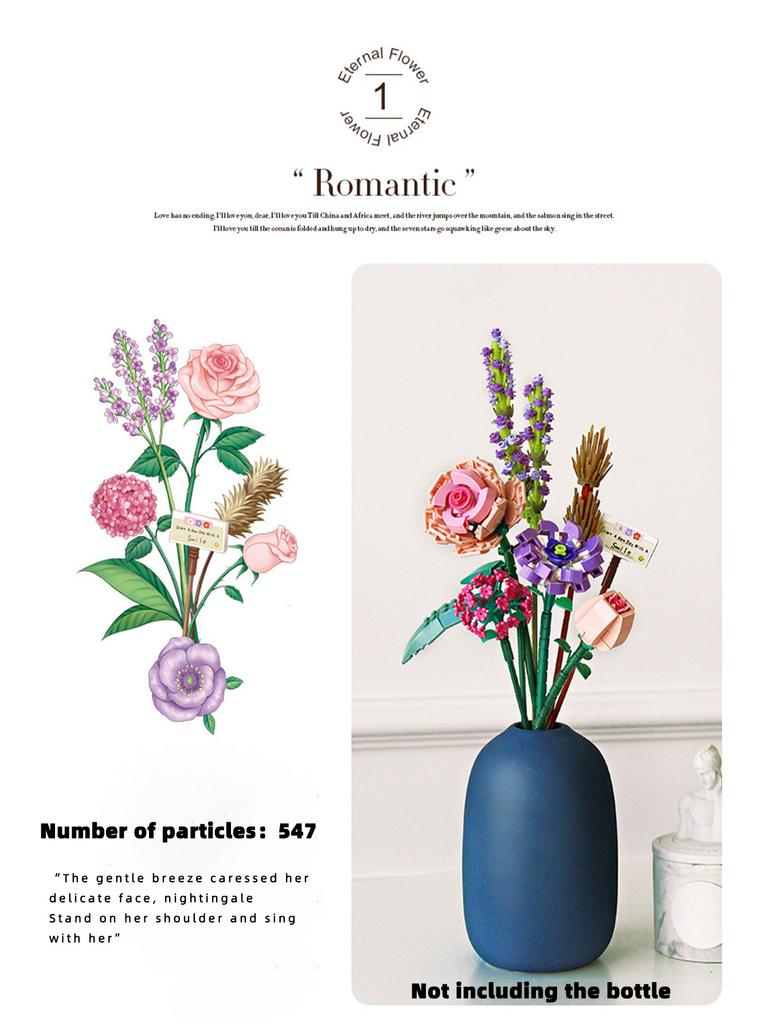 3 Arten von zusammengesetzten Blumenstrauß-Bausteinen DIY Blumenbaustein-Spielzeugset Heimdekoration Feiertagsgeschenk Geburtstagsgeschenk (Vasen nicht enthalten)