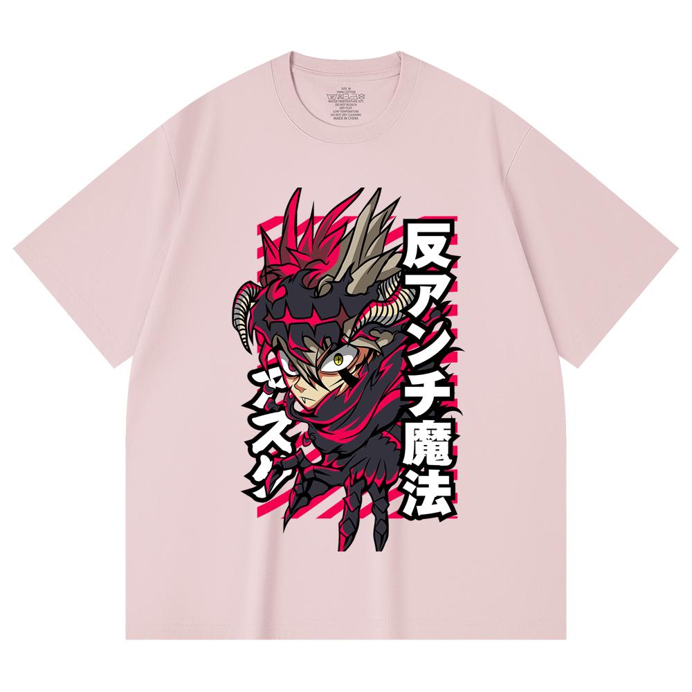 230 Gsm 100% Cotton Black Clover V5 Asta Demon Print Unisex Heavy Cotton T Shirt