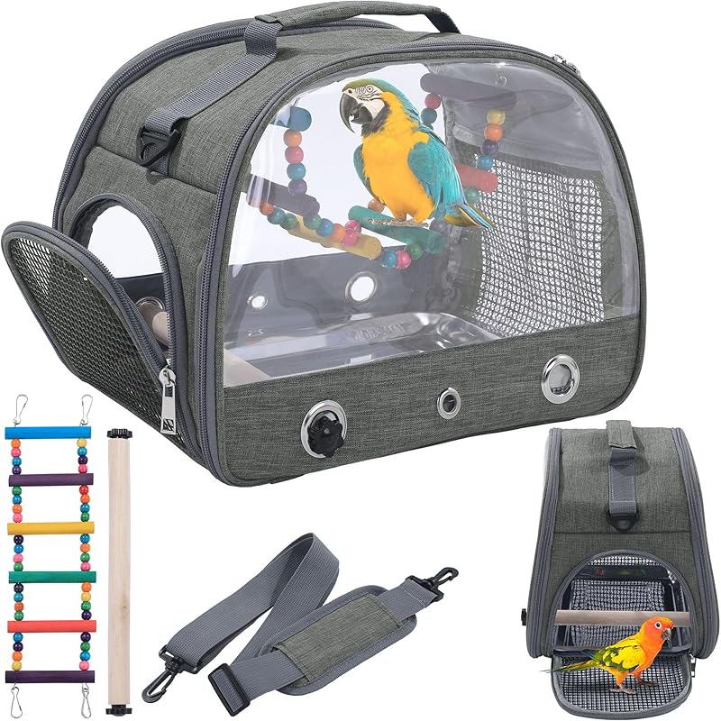 BALAPET Bird Carrier Travel Cage with Bird Ladder and Stainless Tray,Small Bird Travel Cage for Parrot,Portable Bird Backpack with Stand and Shoulder