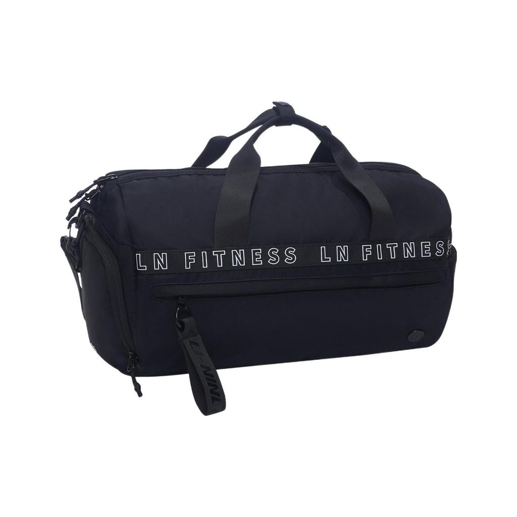 LiNing Fitness Series Logo Letter Print Large Capacity Adjustable Strap Fabric Shoulder Crossbody Tote Bag Unisex Bags Black ABLS169-1