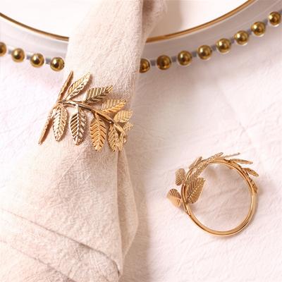 6/12pcs Gold Stainless Steel Napkin Rings, Elegant Leaf Design Table Decor for Wedding, Christmas, Holiday Party, Reusable