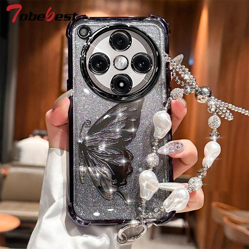 Laser Butterfly Shockproof Plating Glitter Bracelet Case For OPPO Find X8 Pro X8S Plus X7 Ultra Silicone Cover