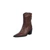 New 2025 Autumn and Winter European and American Old Money Style Thick Heel High Heel Square Head Short Boots Rear Zipper Brown Black Fashion Women