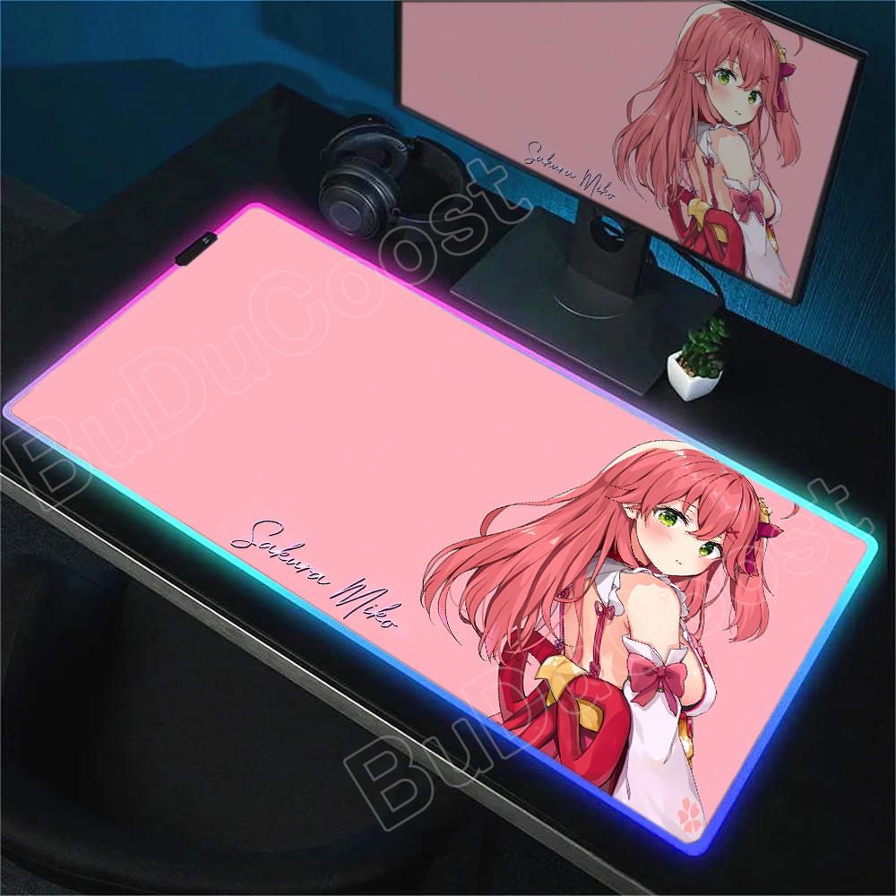 Kawaii Glowing RGB Mice Mat Anime Girls Mouse Pad Large Computer Office Game Table Mats Rubber Anti-slip Mousepads XXL Desk Pads