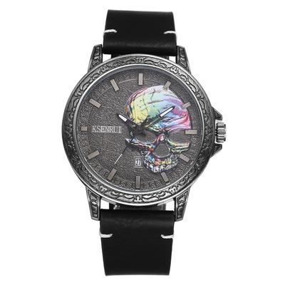 Punk Skull Watch with Genuine Leather Skeleton Skull Antique Leather Watch with Waterproof Analog Quartz Gothic Accessory Perfect Gift for and