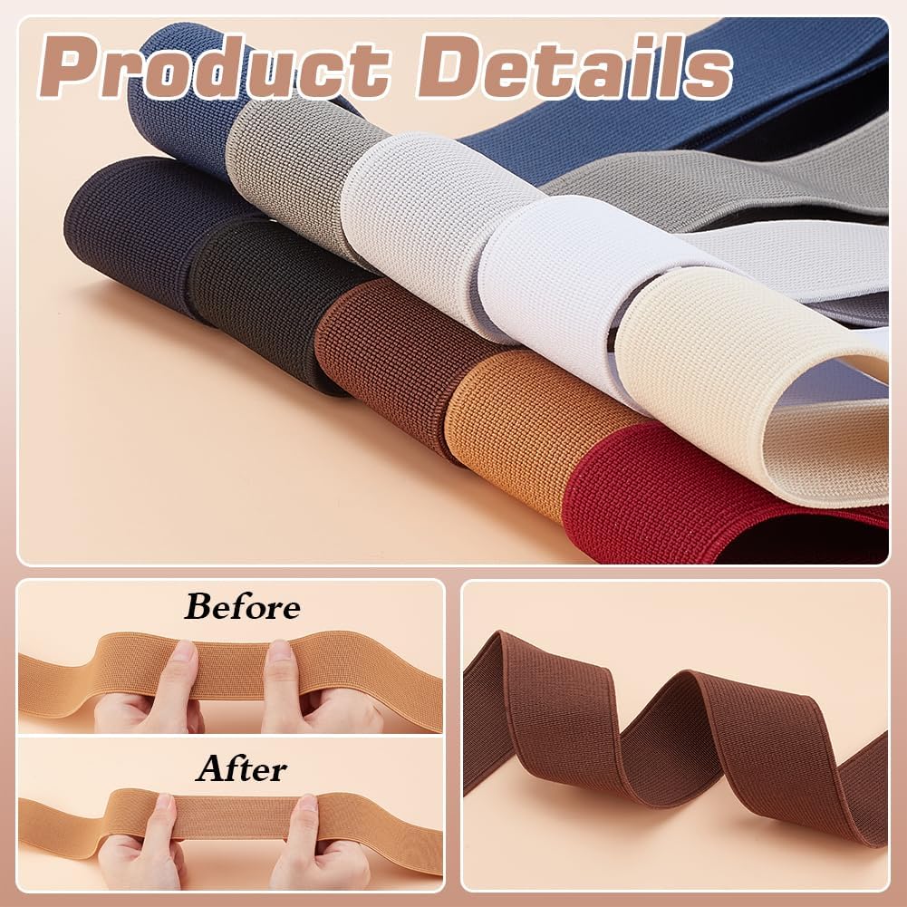 PH PandaHall 20 Yards 10 Colors Elastic Band 1.5 Inch Wide Knit Elastic Spool Vintage Elastic Fabric Stretchy Flat Fabric Strap Elasticity Knit for