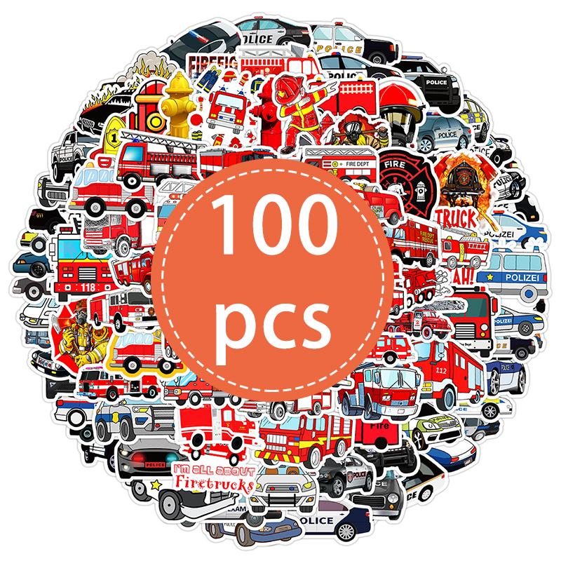 100PCS Police Car and Fire Truck Stickers Police Vehicle Firetruck Decals Vinyl Waterproof Emergency Rescue Vehicle Stickers