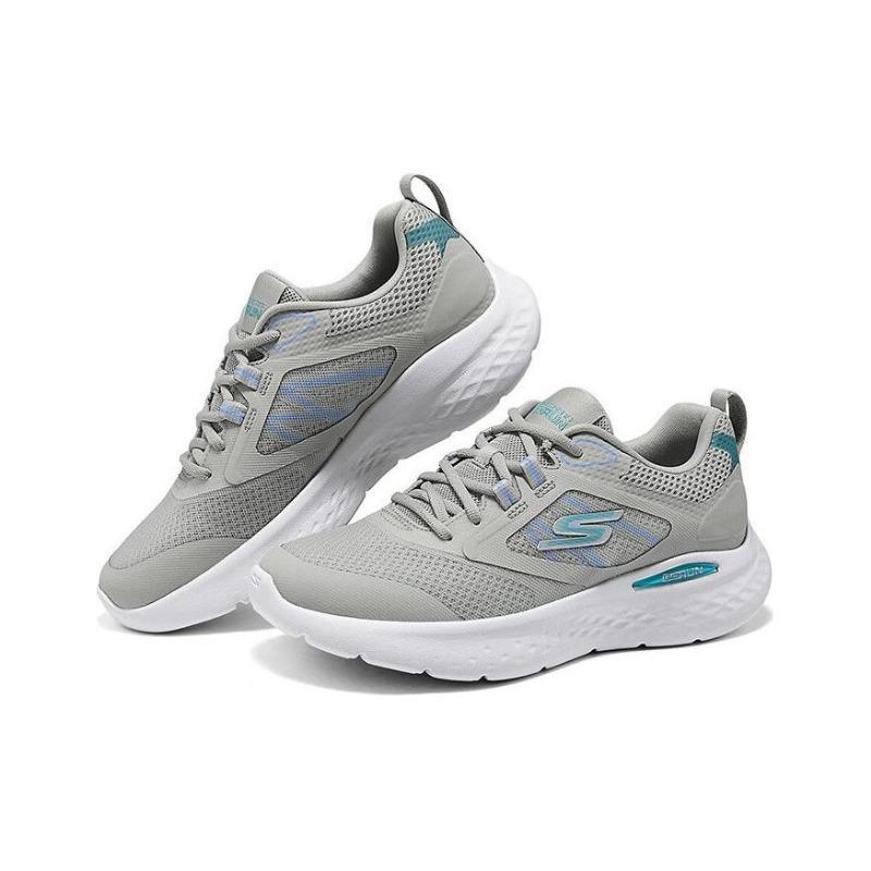 Skechers Women Breathable Mesh Shock Absorbing Low Casual Running Shoes Gray Green 129442-GYAQ
