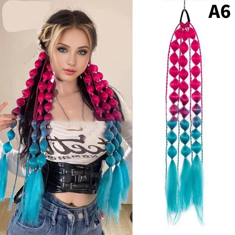 1Pcs Synthetic Wig Lantern Bubble Ponytail Multicolour Fake Braid  Girl Street Photo Modeling Lantern Long Braid