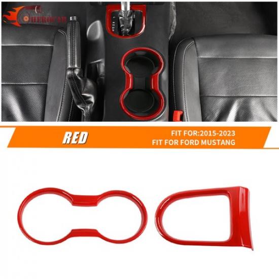 Red Water Bottle Holder Gear Shift Panel Cover Trim Kit for Ford Mustang 2015-23