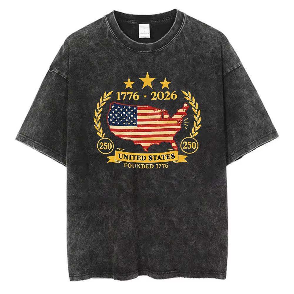 

Loose Fit Cotton USA th Anniversary Compass T Shirt Retro Map Flag Graphic Tee Vintage Short Sleeve Tops for Patriotic Lovers S