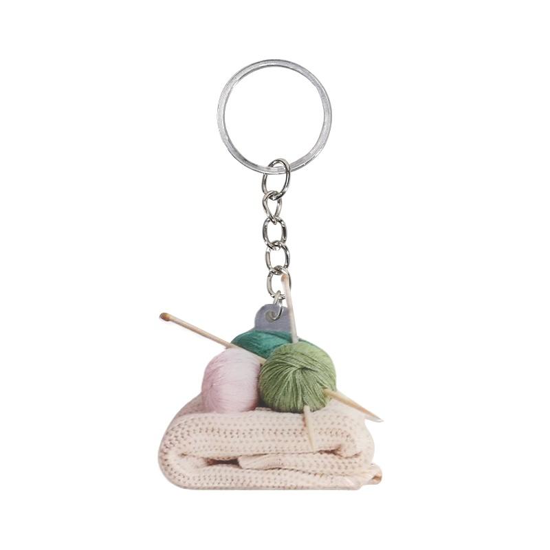 2D Flat Acrylic Playful Keychain Perfect Gift Simple Key Ring Car Home Keys Knitted Yarn Ball Pattern Novelty Key Holder