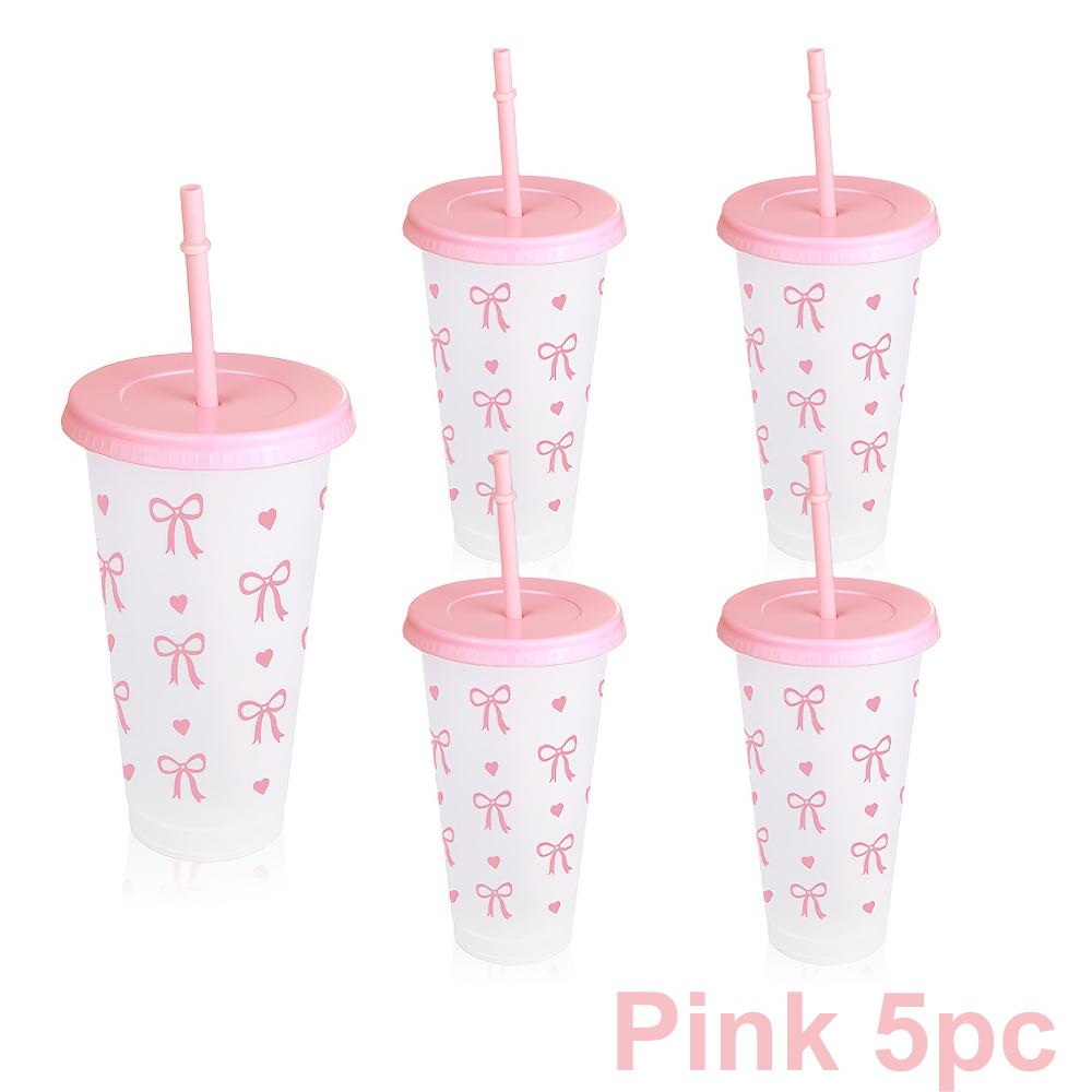

1/2/5pcs Kawaii Bow Reusable Party Cups with Straw & Lid Coffee Juice Tea Cute Tumbler With Straw Plastic Cups Summer Gifts