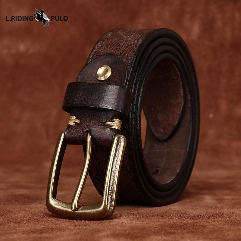 Personalized Carved Design Thickened Retro Genuine Leather Belt Men's First Layer Cowhide Casual Belt