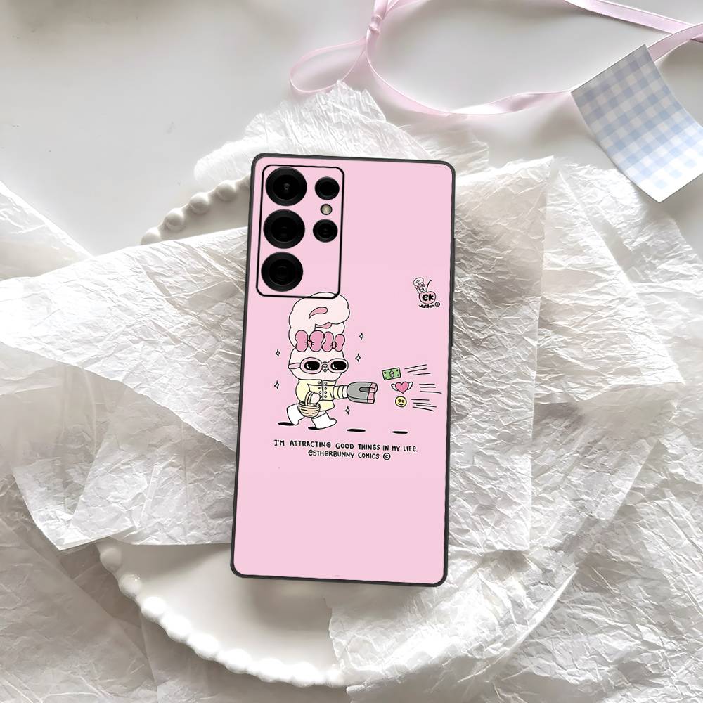 Cute E-EstherS Bunny Rabbit Phone Case For Samsung S 24 Fe 25 Ultra Plus 20 Lite 21 30 22 23 24 22 Ultra 5G Fundas