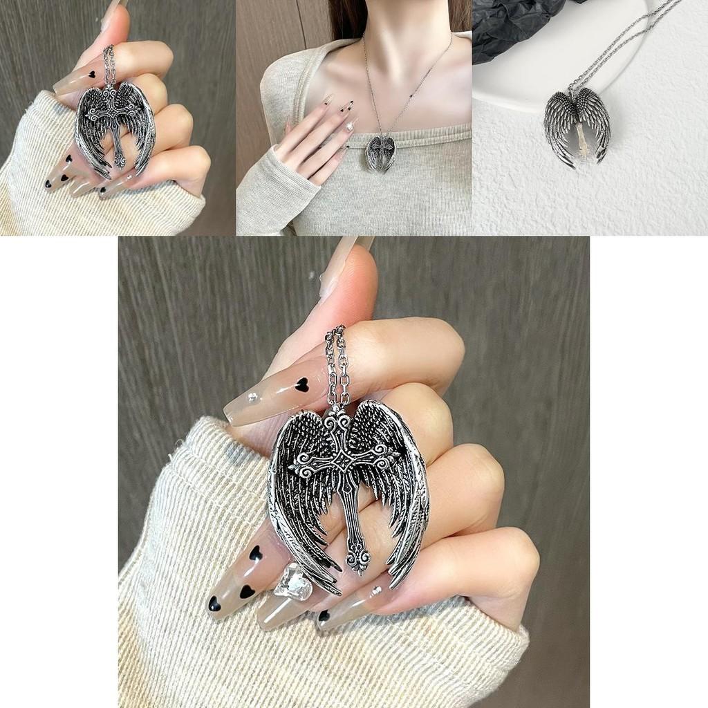 Stylish Alloy Angel Wings Cross Necklace For Trendy Punk Retro Fashion Lovers