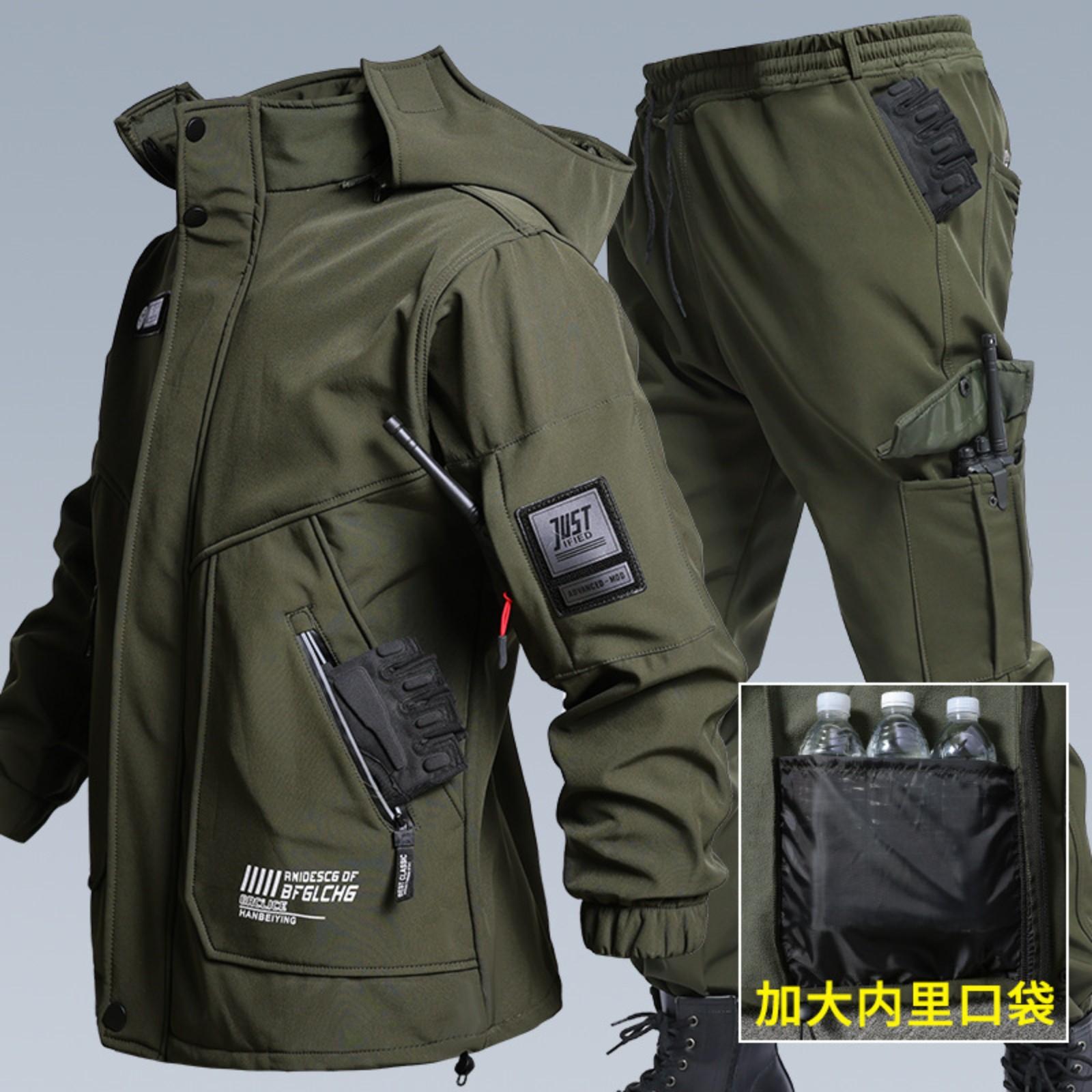 

Плюшевый водонепроницаемый костюм-куртка и брюки для теплого альпинизма на открытом воздухе XXXXL армия зеленый