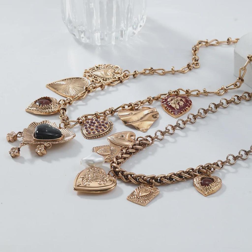 2024 Multi-Layer Metal Retro Love Pendant Necklace - Bohemian Style for Women