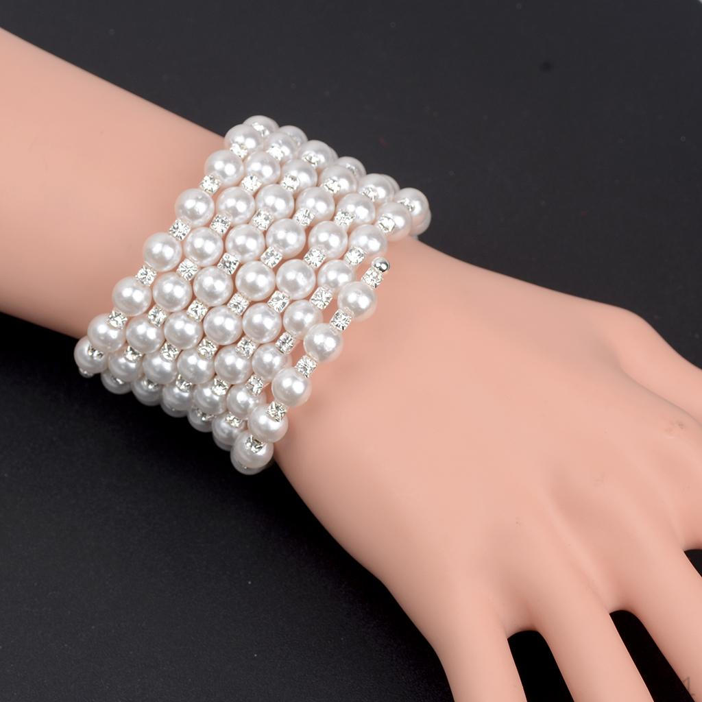 Artificial Pearl Bangle Rhinestone Stretch Bracelet