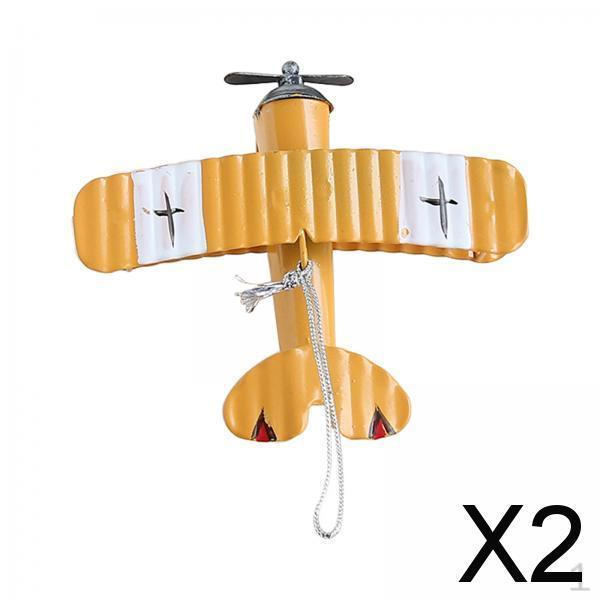 2x Retro Biplane Metal Model Ornament Souvenir Pendant Airplane Handicraft Planes Aircraft for Decor