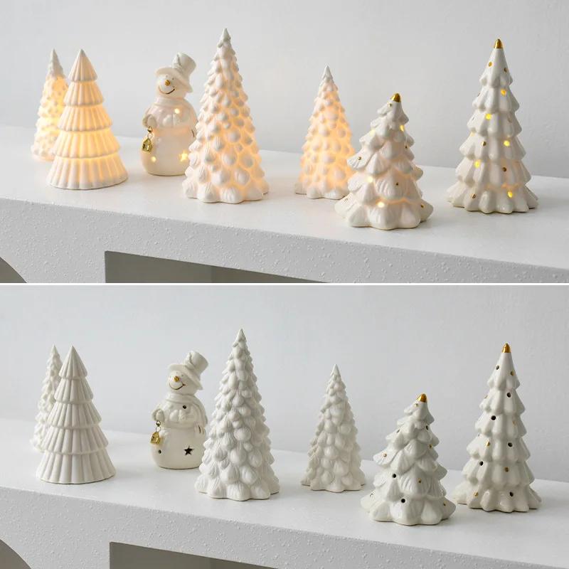 Ceramic luminous mini Christmas tree small desktop home ornaments Christmas gifts small scene layout props