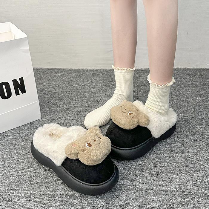 Women's Plush Slippers - Padded warm winter thick bottom heightened home slippers casual hiking indoor shoes snow cotton slippers