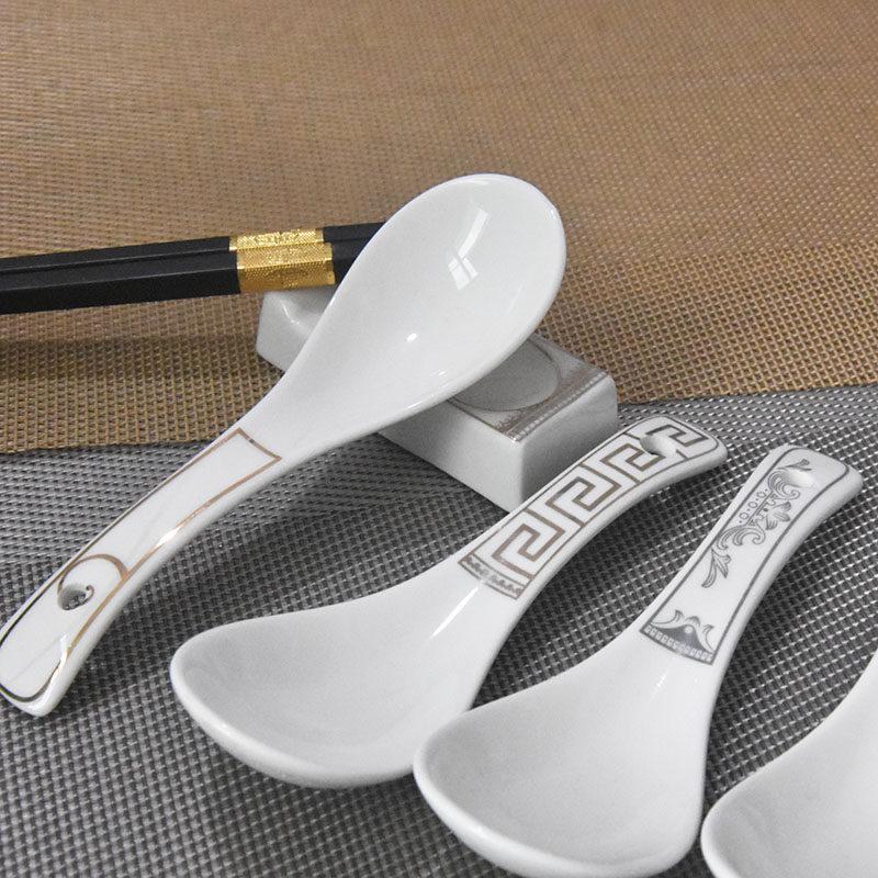 Gold-Rimmed Ceramic Soup Teaspoon - Versatile for Stirring, Eating, and Serving