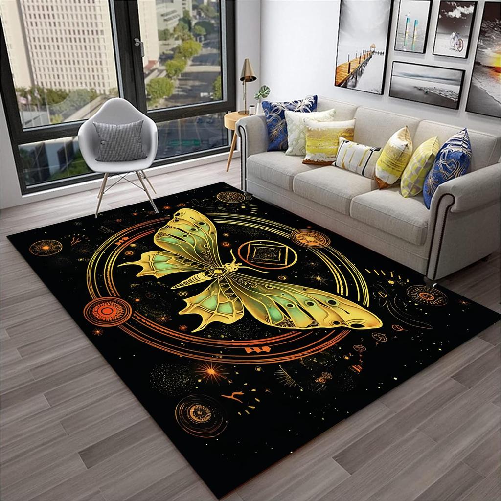 Butterfly Area Rug for Living Room Bedside, Gothic Moth Doormat Astrology Style Carpet Boho Exotic Starry Sky Indoor Floor Mat