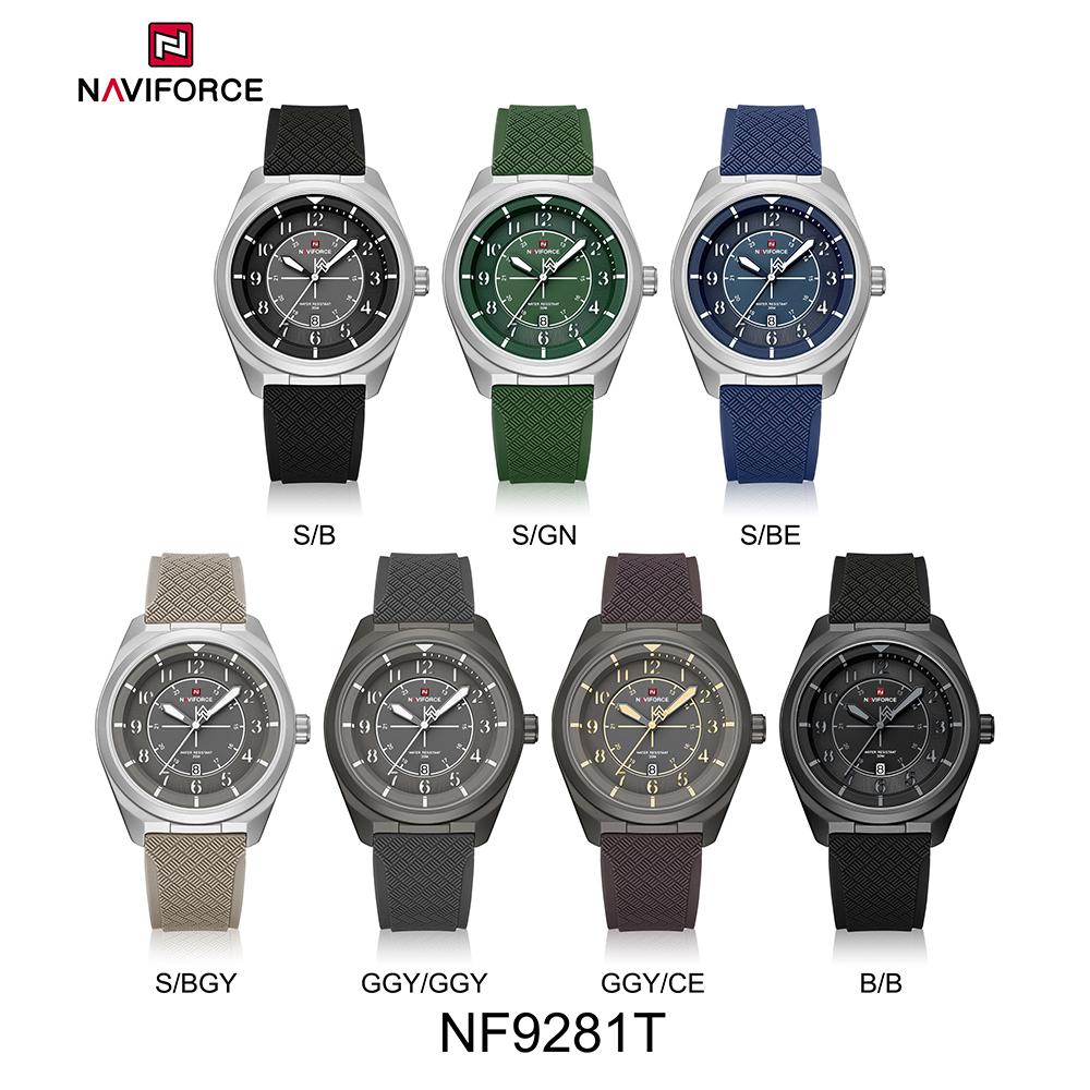 Naviforce Original Men Quartz Watch Lightweight Slicone Strap Calendar Waterproof 3ATM Round Watchcase Casual Fashion Men Watch NF9281T