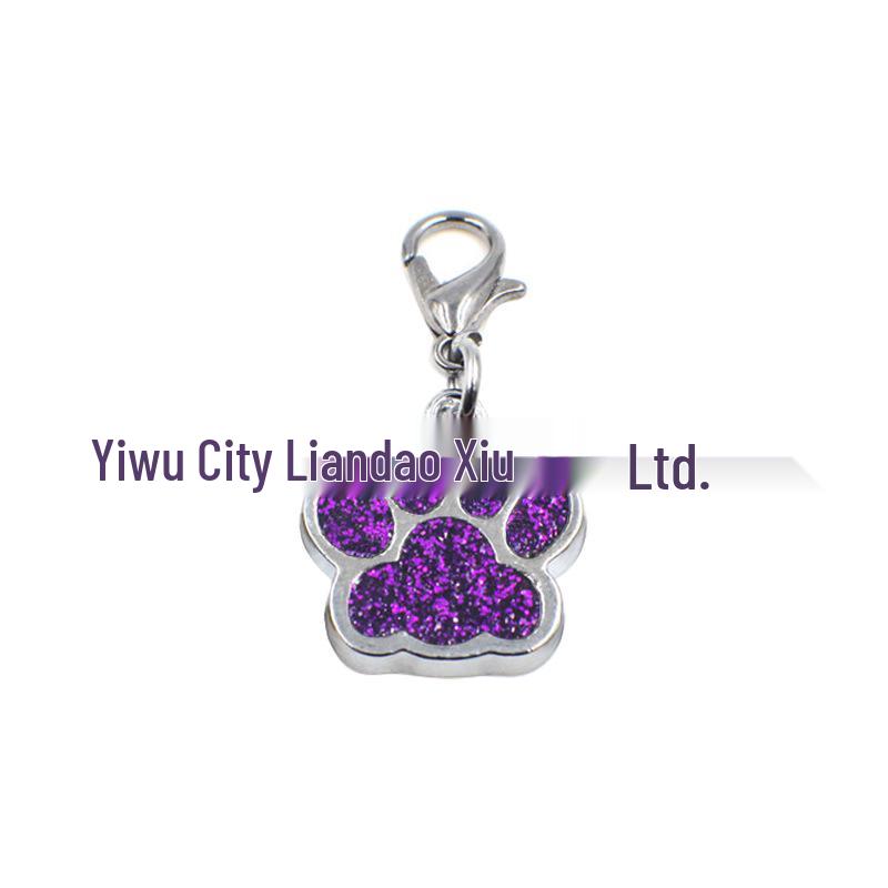 Small Glitter Dog Paw Print Pendant - Zinc Alloy Pet ID Tag (17x18mm)