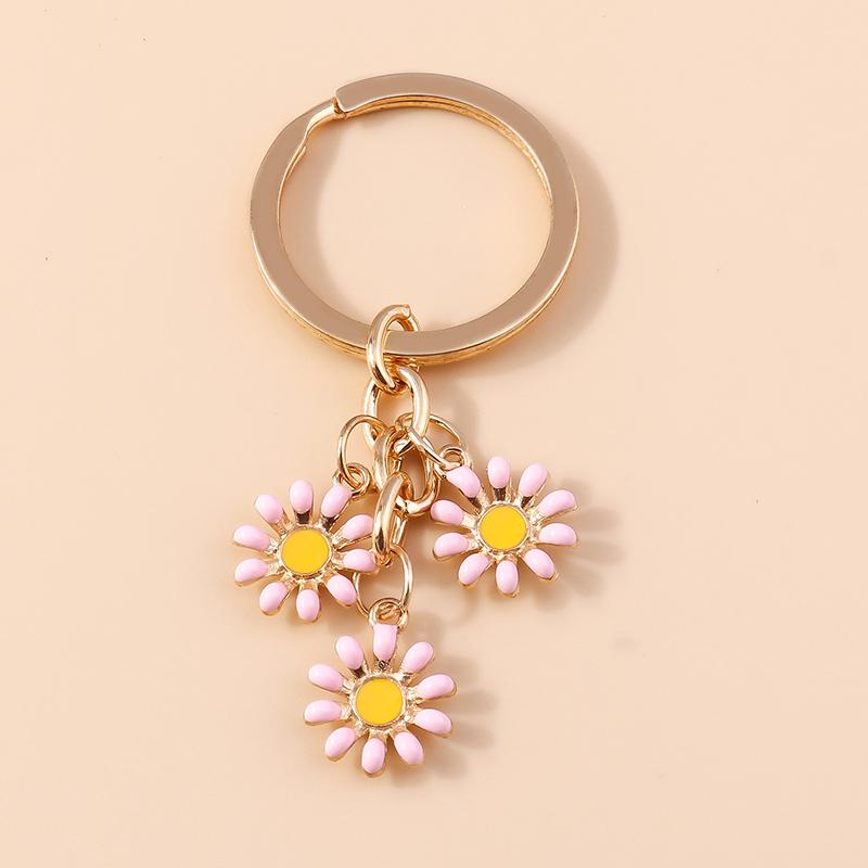 Pretty Enamel Flower Keychain Charms Sakura Key Ring Pendant for Car Key Holder Women Girls Handbag Decor DIY Jewelry Gifts
