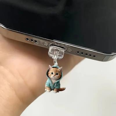 Tapones antipolvo acrílicos 2D para puerto de carga con colgante de gato, tamaño pequeño, universales, fáciles de instalar, para interfaz de teléfono móvil.
